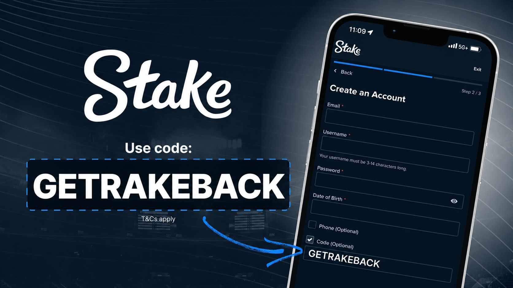 GETRAKEBACKコードと登録時のコード入力欄を示すプロモーション画像